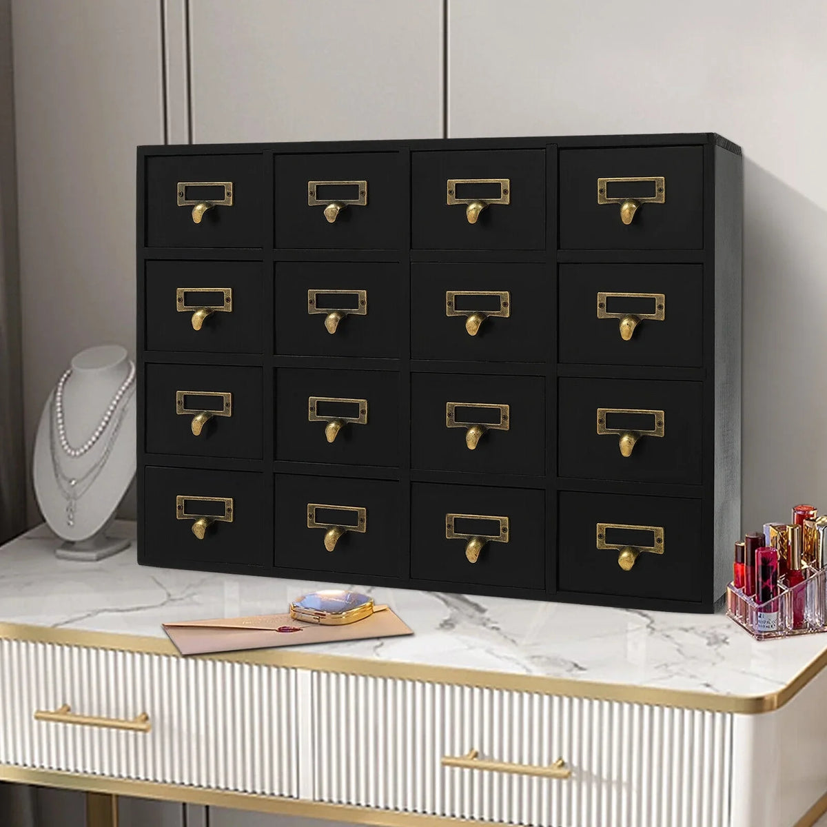 16 Wooden Drawers Drawer Desk Box, Organizer Herb New Storage Apothecary Cabinet