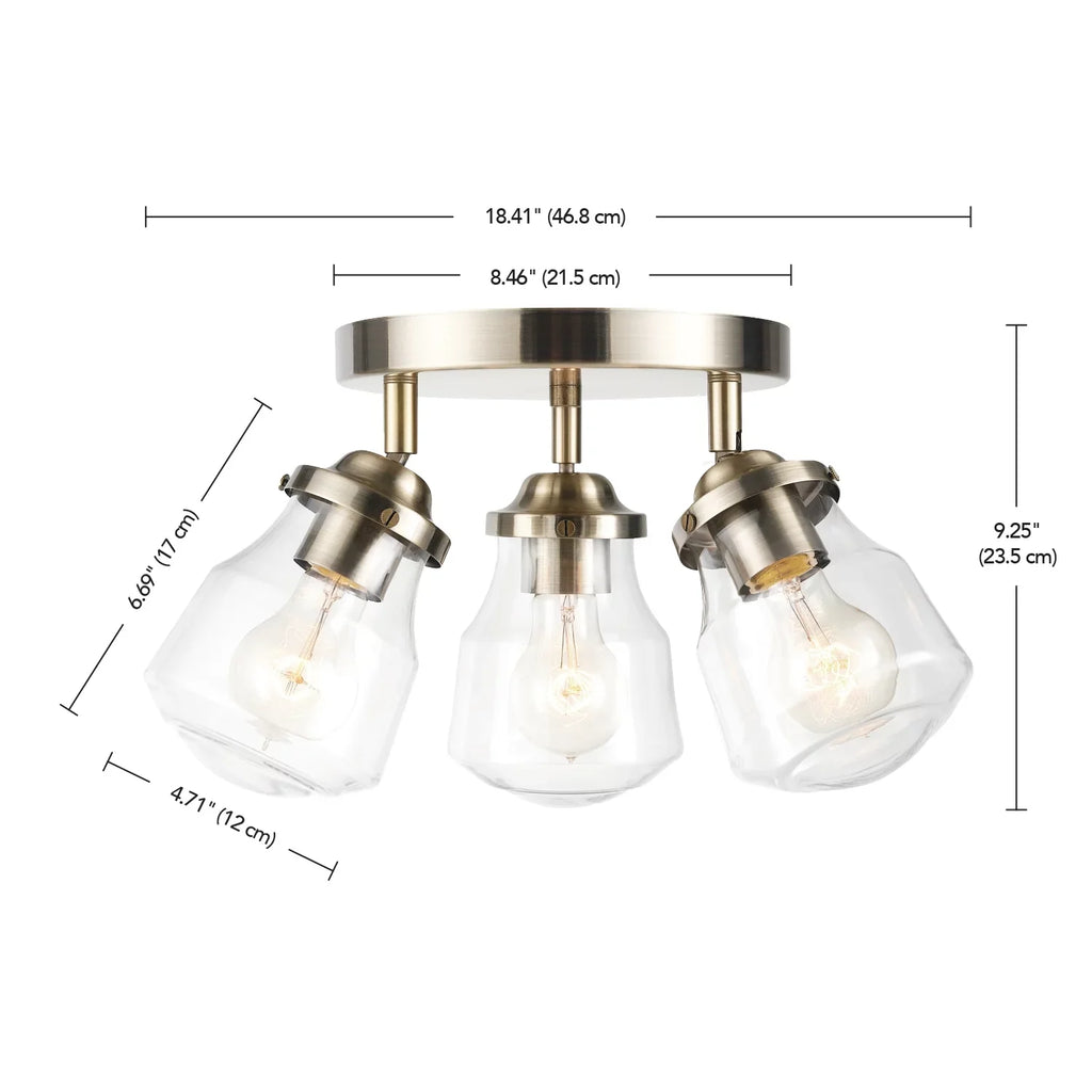 Globe Gerard with Clear Bulbs 59761 Lighting Canopy 3-Light Glass Electric Included, Light Brass Track Antique Shades,