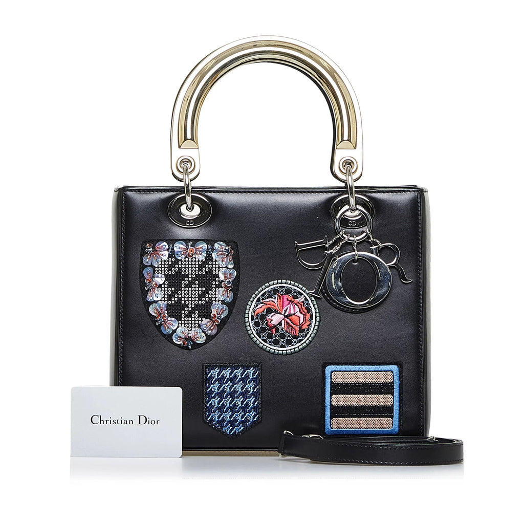 Lady Black Leather Satchel (Good) Pre-Owned Authenticated Dior Unisex Calf Medium Judgement
