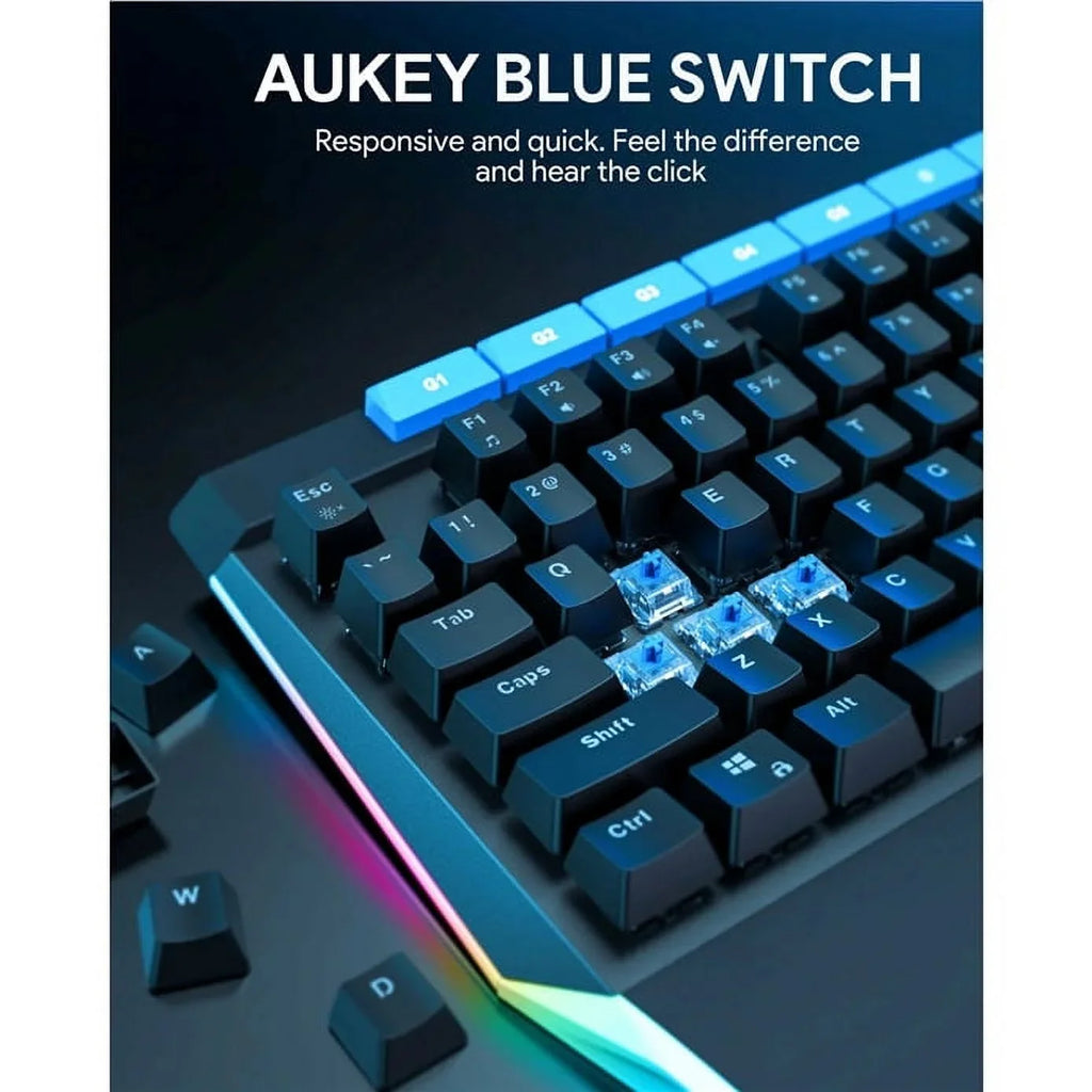 Mechanical 104key Button Keyboard with KMG17 Control AUKEY Volume Switches Blue