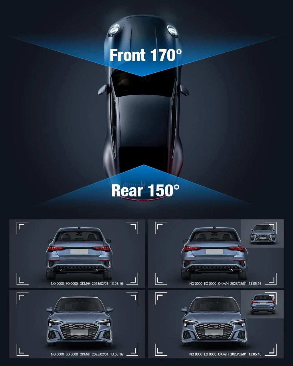 4K/2K/1080P+1080P Free with Night APP Vision, Recording, Card,WDR Loop 24h Cars OMBAR GPS 64G Rear for 5G Front Mode,170°Wide, SD Cam G-Sensor, Parking WiFi Dash and