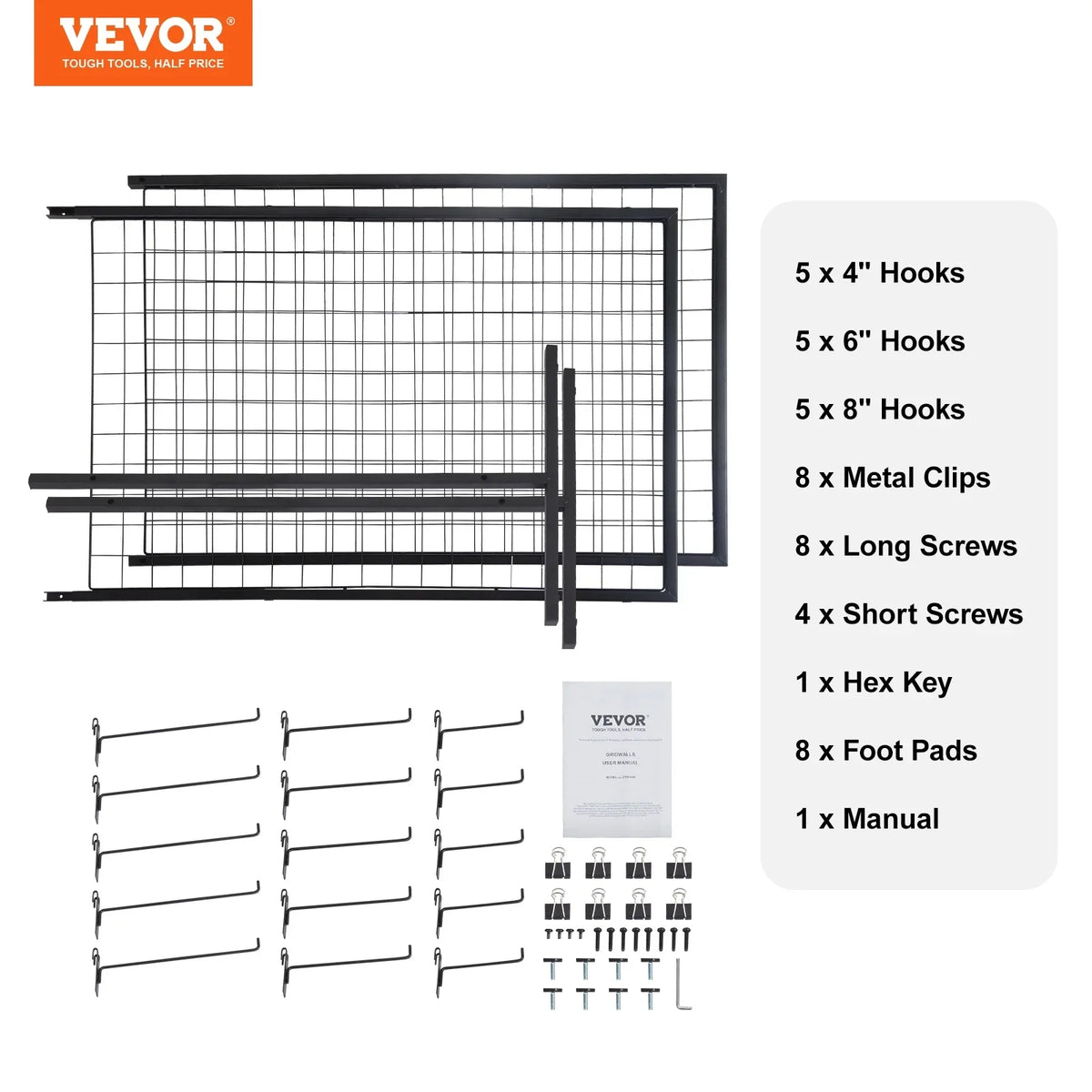 Craft Side Hooks Display 5.6' with BENTISM T-Base Panels Retail Art with for Clips Floorstanding, Shows, Grid Extra Double and Gridwall 2' Wall Panels x Gridwall Tower, Packs Racks 2 Wire Display