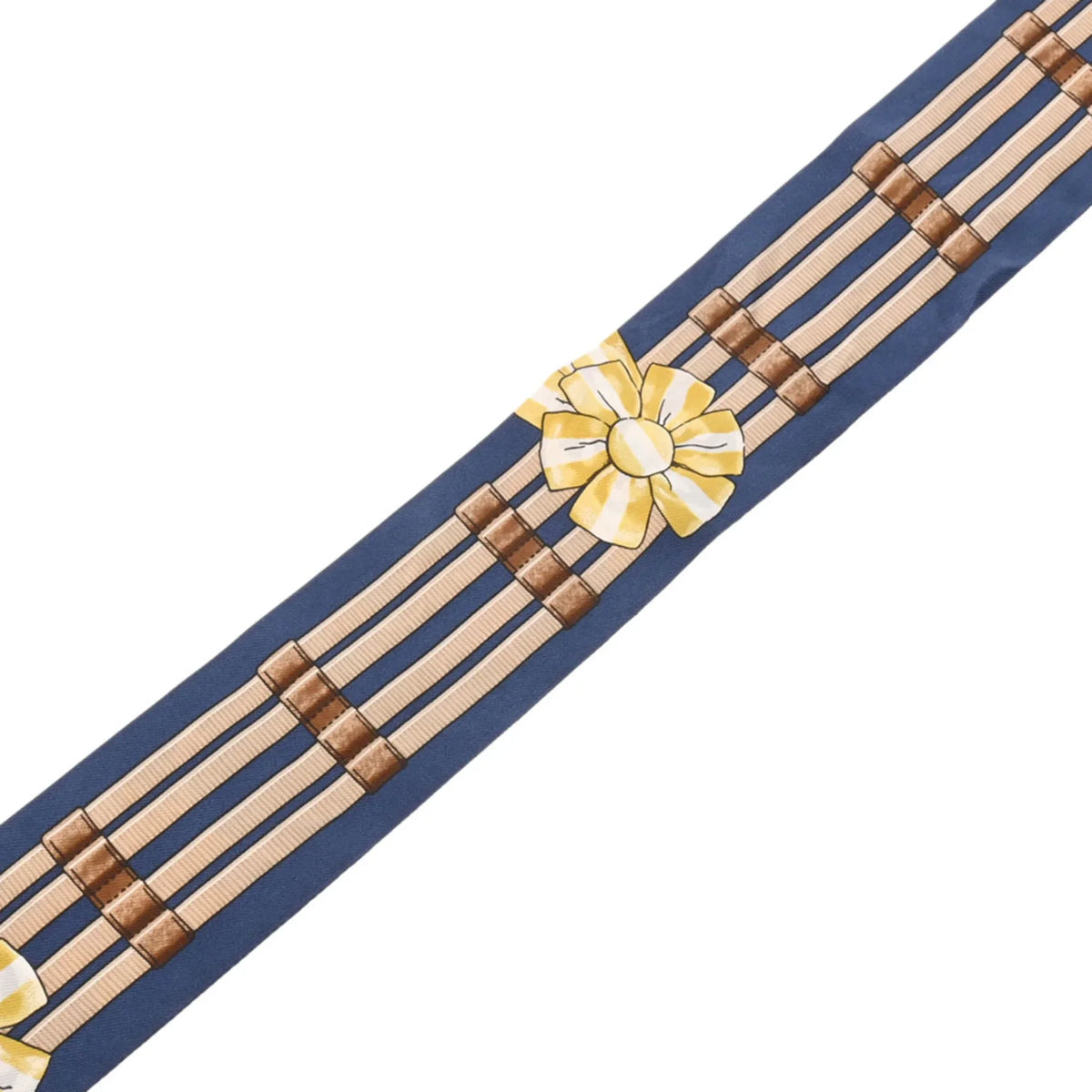 Pre-Owned Women's 100% Mario/Gold/Blanc Muffler JUMPING (Fair) Silk Scarf Twilly HERMES