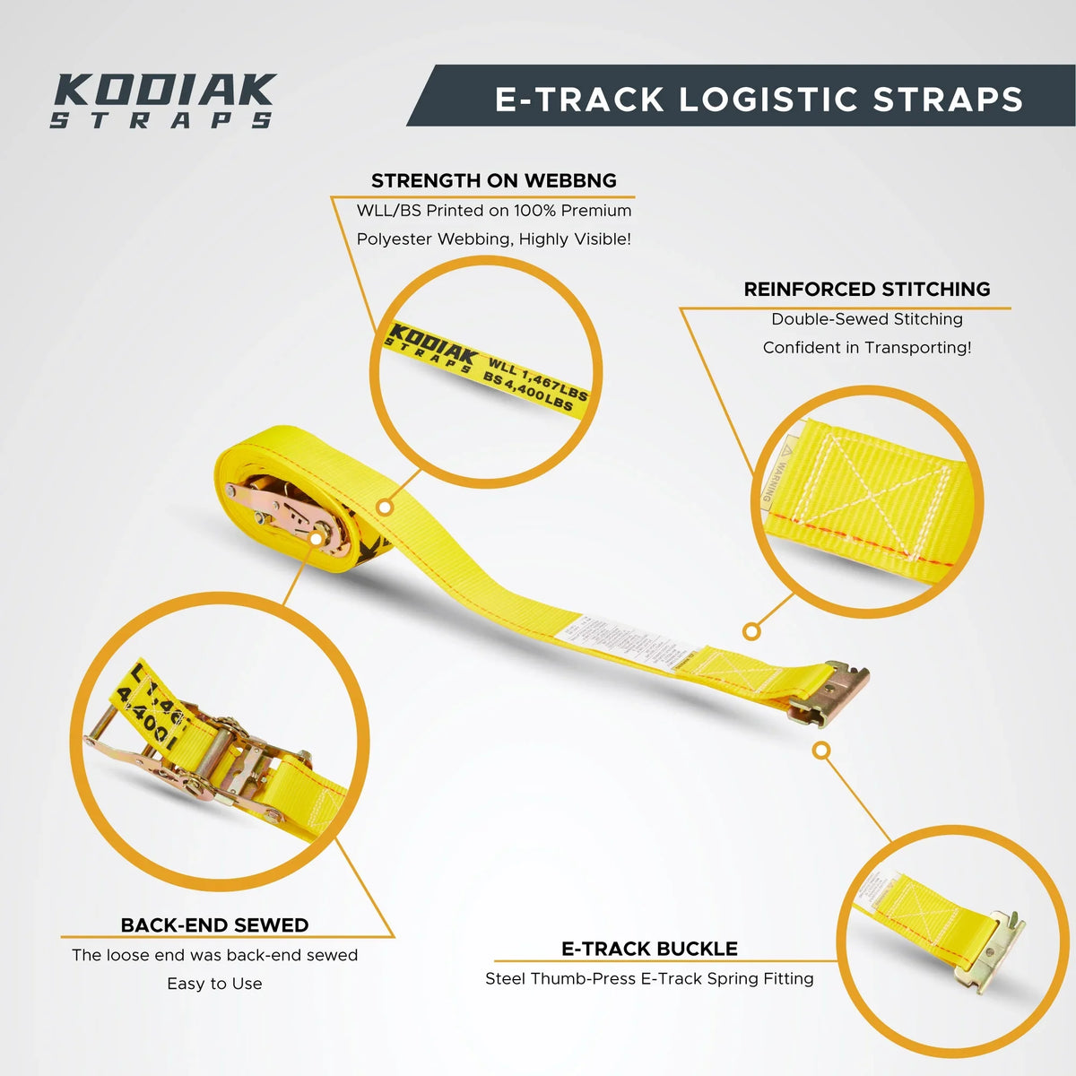 Trailer Accessories, Straps, STRAPS (6 Cargo 16' Track E KODIAK Enclosed Track E Pack) Trailer etrack & Straps x Van Ratchet Straps Logistic 2" for