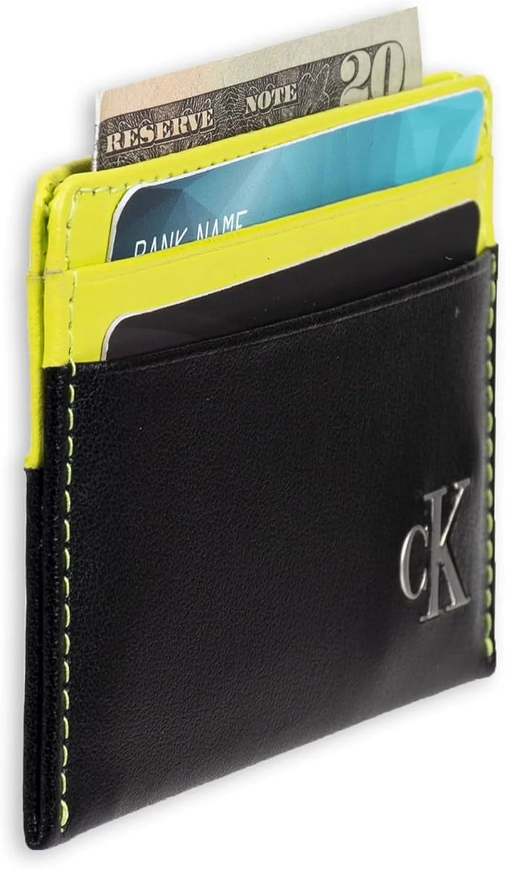 Card Case Open-Black/Yellow Men's Logo Klein Calvin Monogrammed