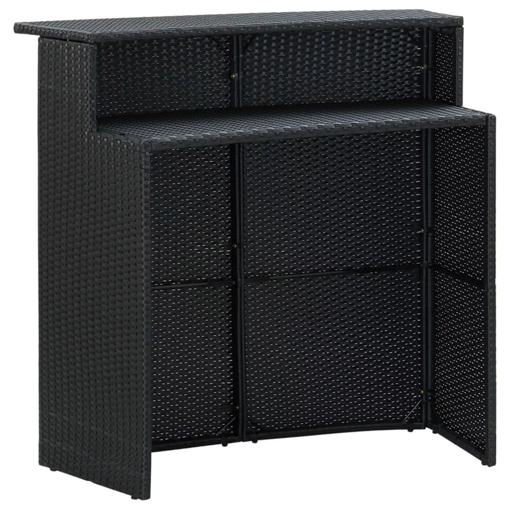 Anself Cushioned with Dining Backyard, 4 Bistro, and Garden Chairs Pub, Black Piece Set Terrace, for Rattan Shelf Stool Poly Bar Table Storage exterior 5 Patio Set
