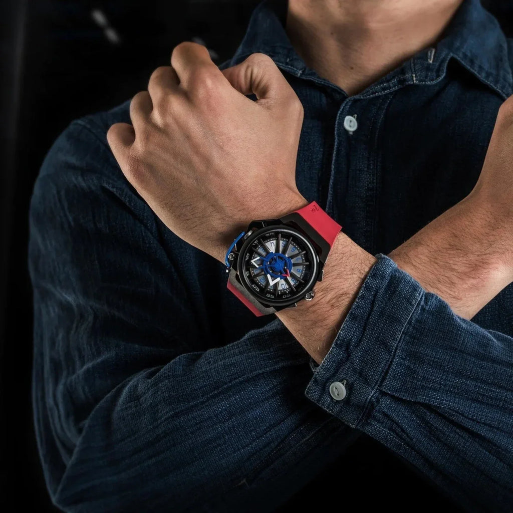 Automatic Twin Watch Adult Reversible White Dial Men for Black Rim Sport - Chronograph Mazzucato