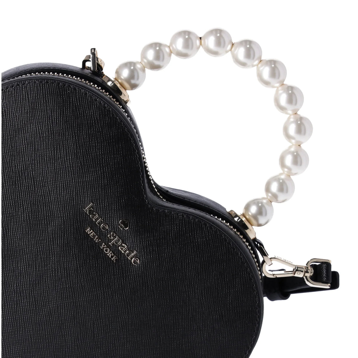 Love KF516 Kate Leather Shack Spade Heart Pearl Purse Black Crossbody