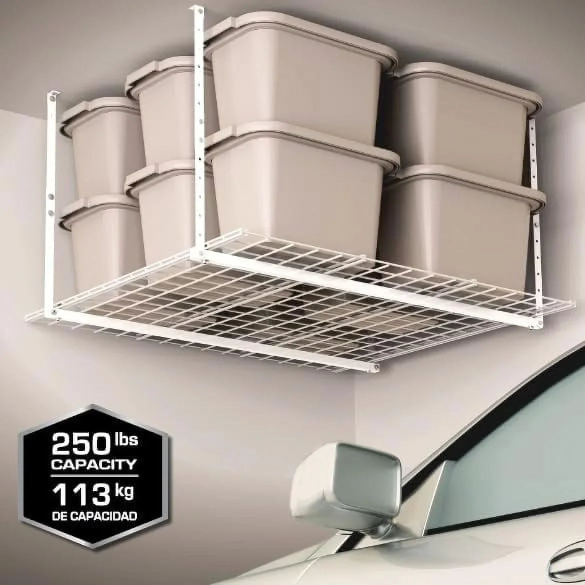 System Garage 45-Inch Mount HyLoft by Storage White Overhead Rack Ceiling 45-Inch 00540 Organization