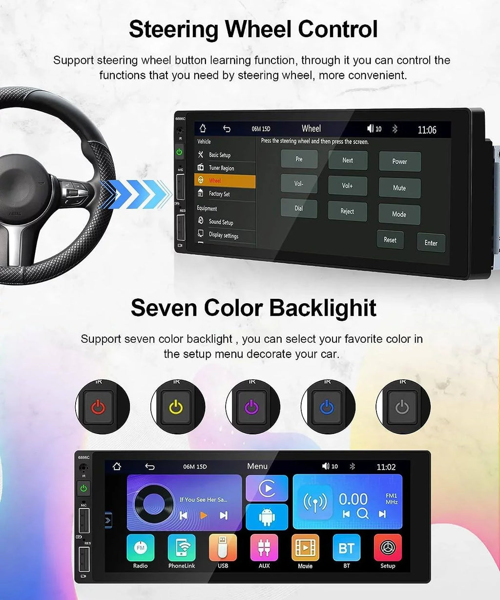 Car USB,with Podofo Bluetooth Receiver Link Mic&Backup 6.86'' HD Camera Stereo Wireless Player Single Din 1 Android Car Touchscreen Radio Carplay Mirror Multimedia Audio FM Auto MP5