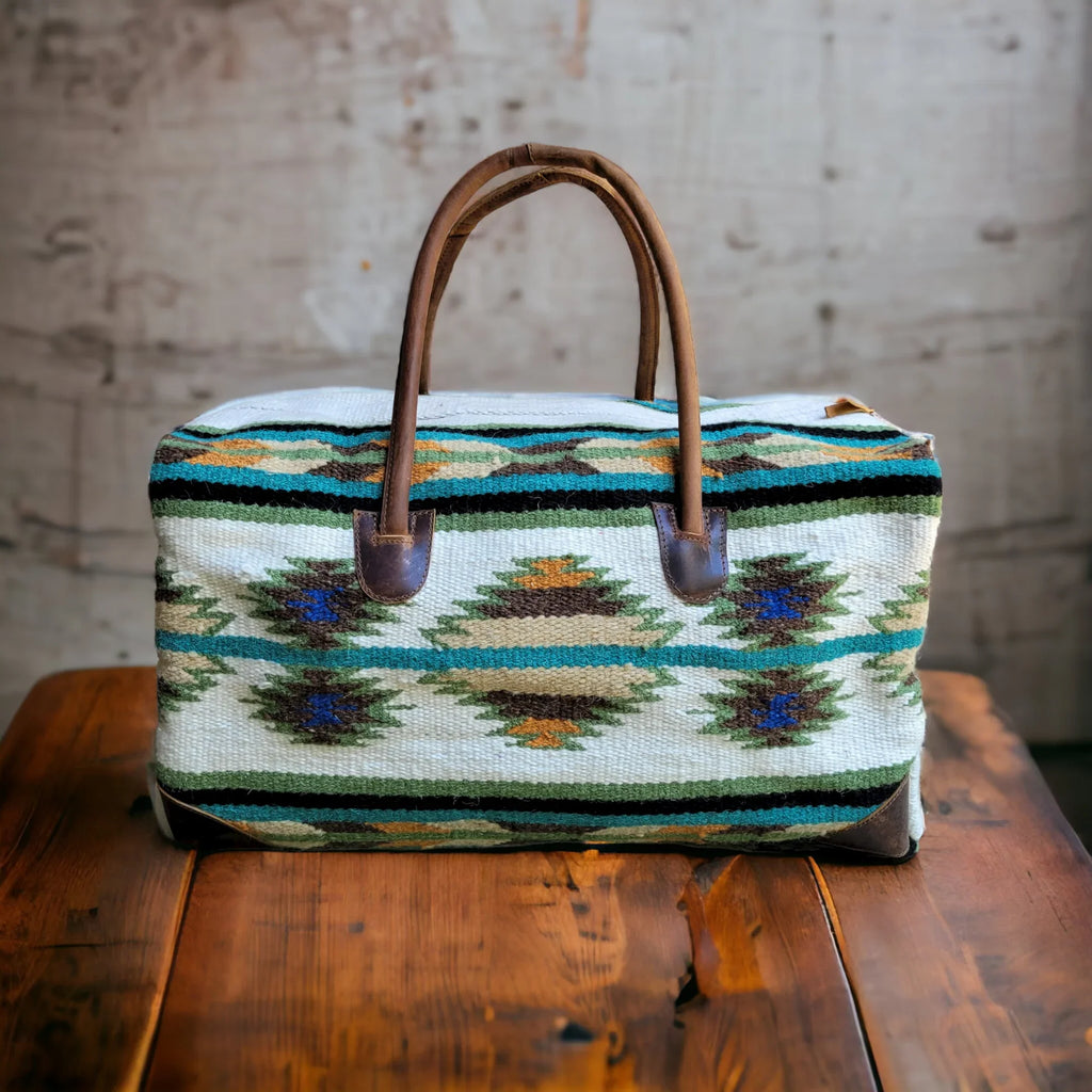 Leather Aspen Southwestern Bag Blanket Weekender Saddle Boho 100% Large Handles Aztec Duffel Bag