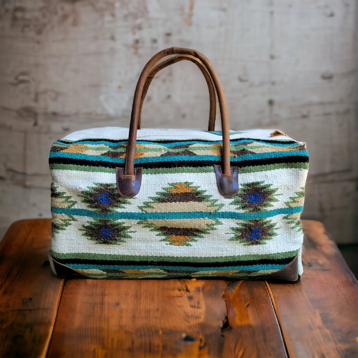 Leather Aspen Southwestern Bag Blanket Weekender Saddle Boho 100% Large Handles Aztec Duffel Bag