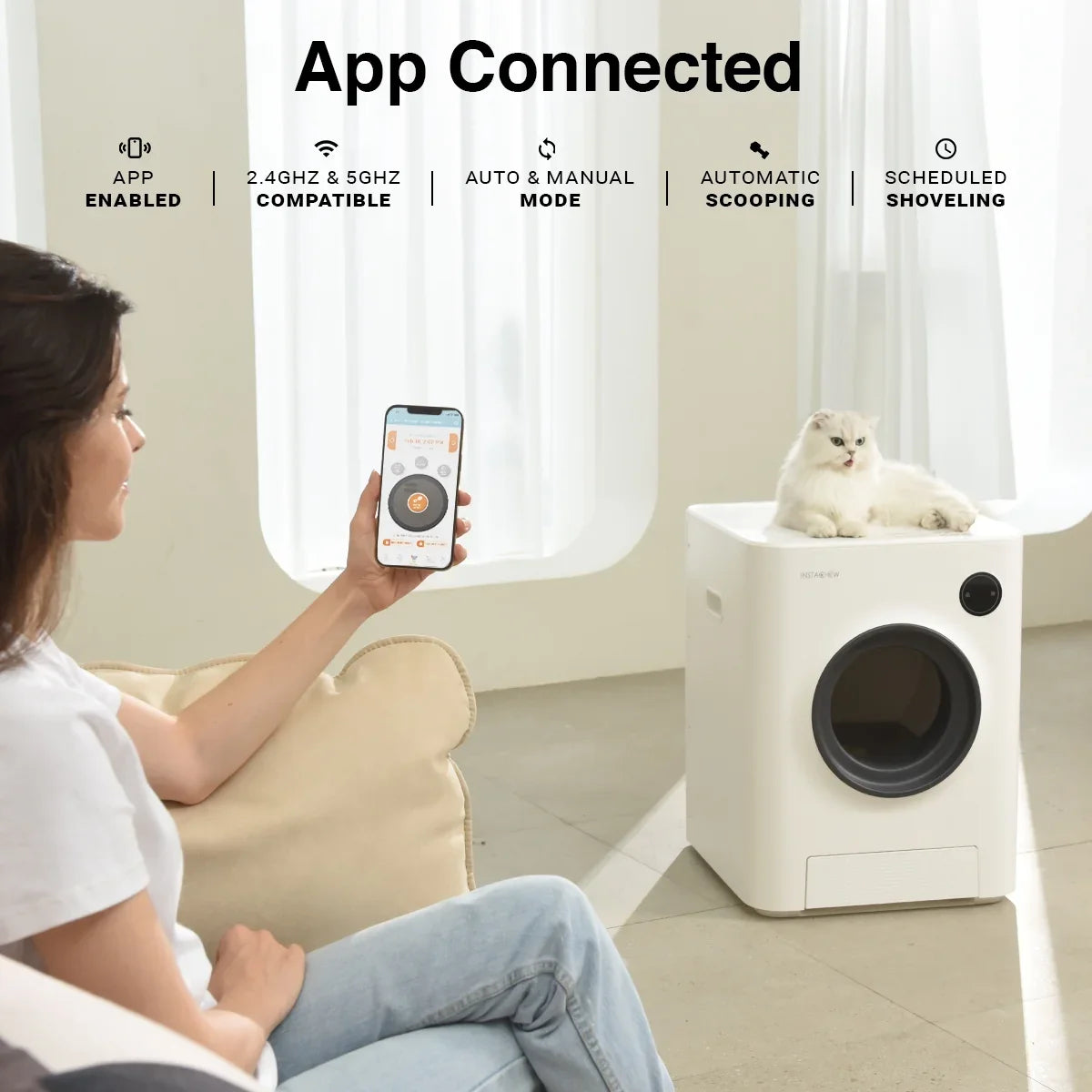 Control, with Purrclean WiFi App Box Self-Cleaning & Automatic 5GHz 2.4GHz Instachew Support Cat Litter