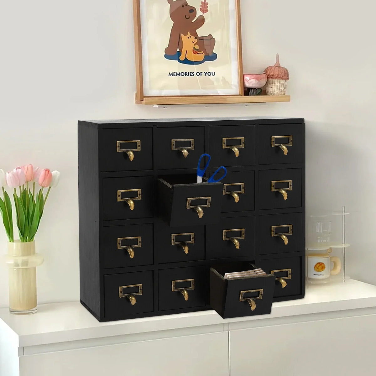 16 Wooden Drawers Drawer Desk Box, Organizer Herb New Storage Apothecary Cabinet