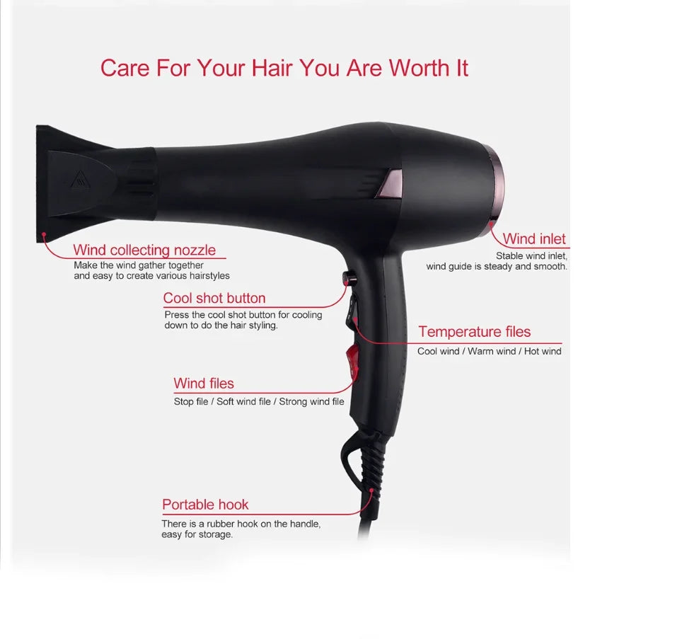 Shinier Function Women, Results, Dryers Ionic 3 Hair for 2400W Dryer, Dryer, Cool Heat Concentrator air Hair Nozzle cold CONFU 2 Button, for Settings, and Speed Shot and hot