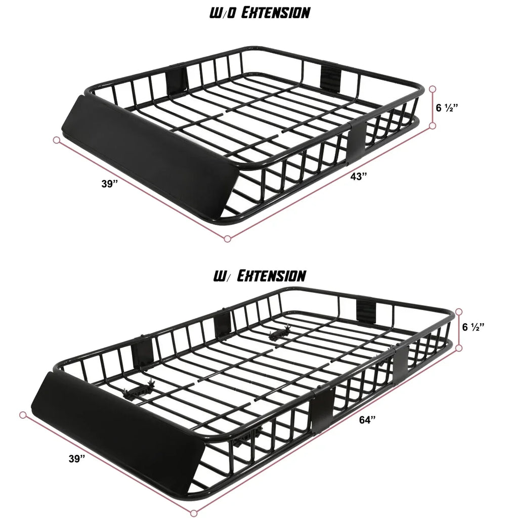 64" Rack Cargo Luggage Carrier Roof Basket SUV Extendable Teledu Steel Truck Top