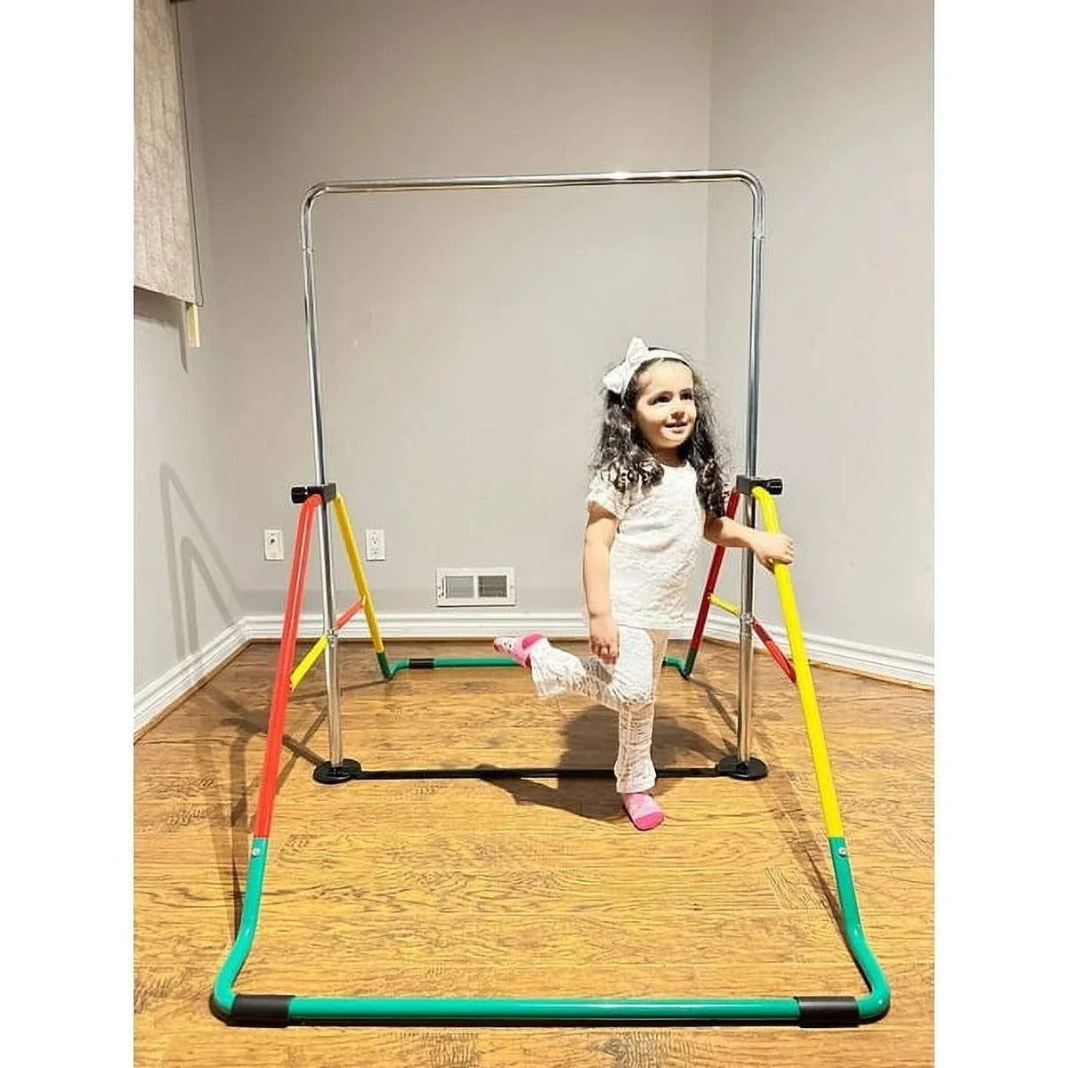 Bar Kids' Folding Equipment, Home Expandable & Gymnastics - Red/Yellow, Adjustable Playground Training