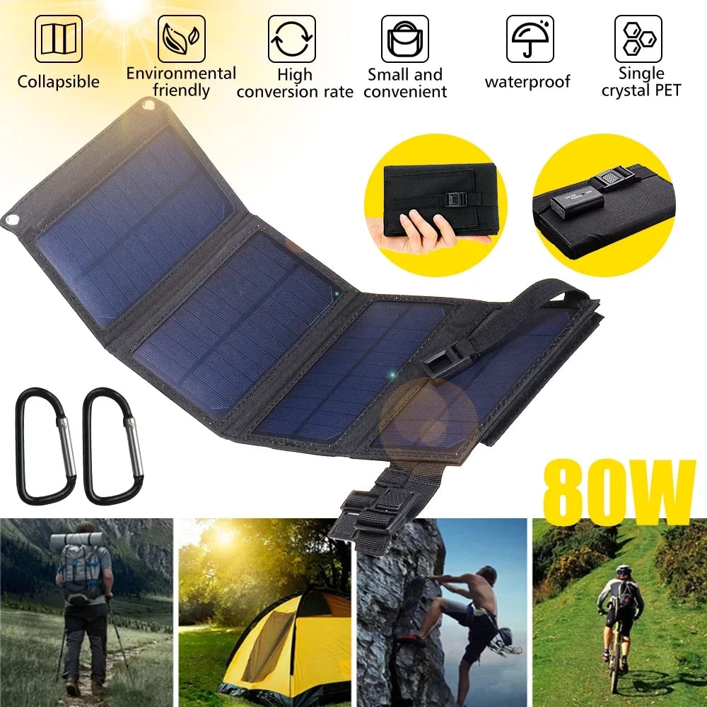 Panel Camping 80W Foldable Solar DFITO Bank Hiking for exterior Power USB