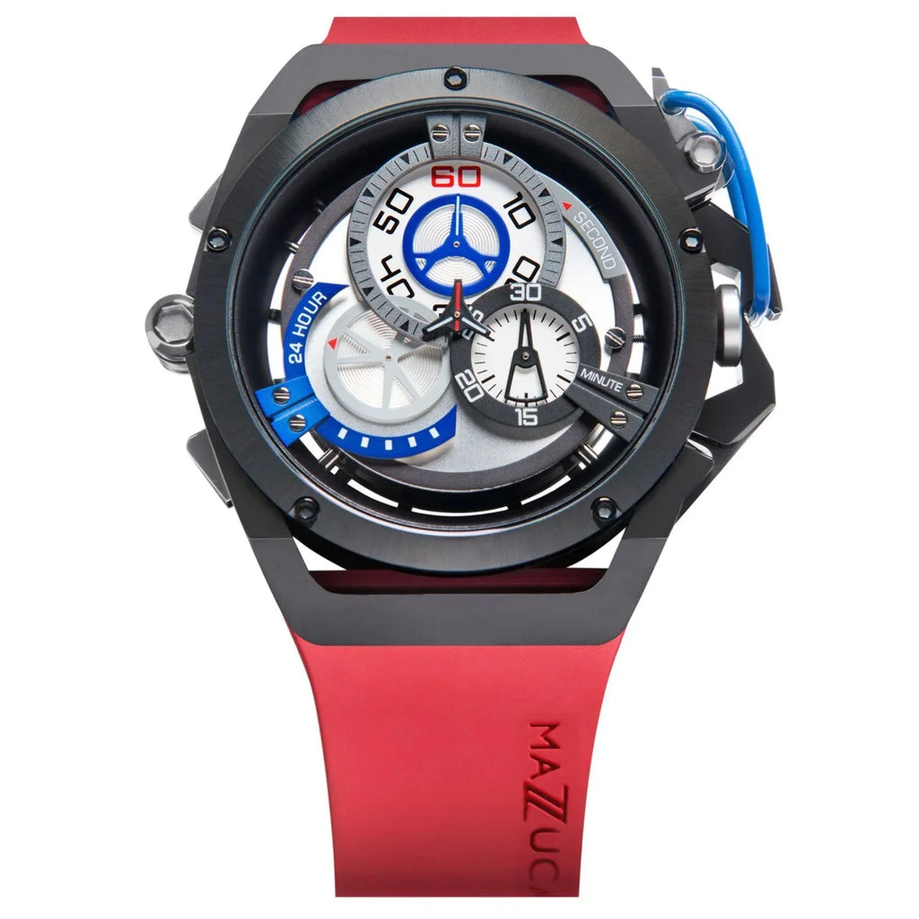 Automatic Twin Watch Adult Reversible White Dial Men for Black Rim Sport - Chronograph Mazzucato