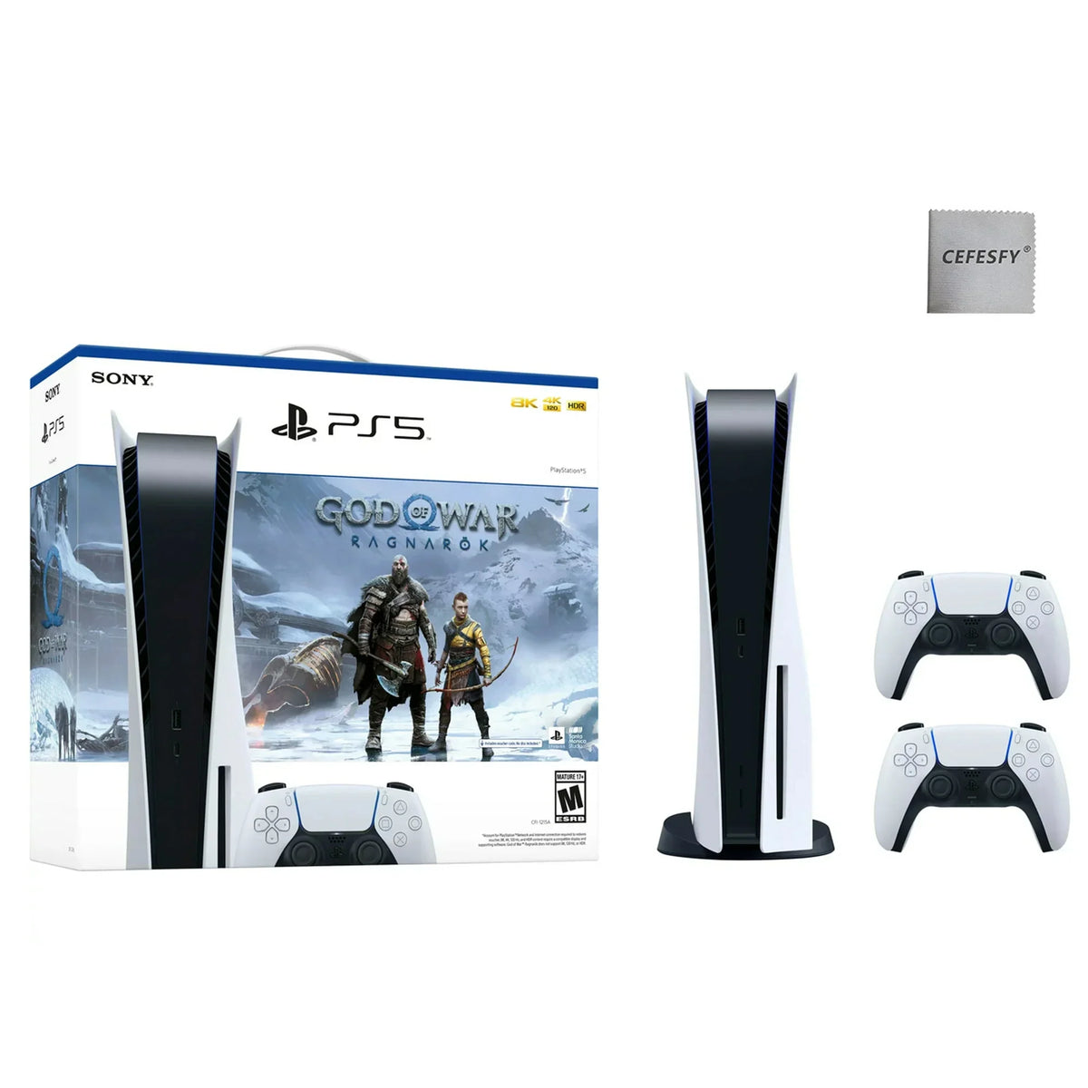 Video Ragnarök Bundle –with War Dualsense PlayStation_PS5 (Disc – White Edition) Game of Extra Cefesfy Console Controller, God