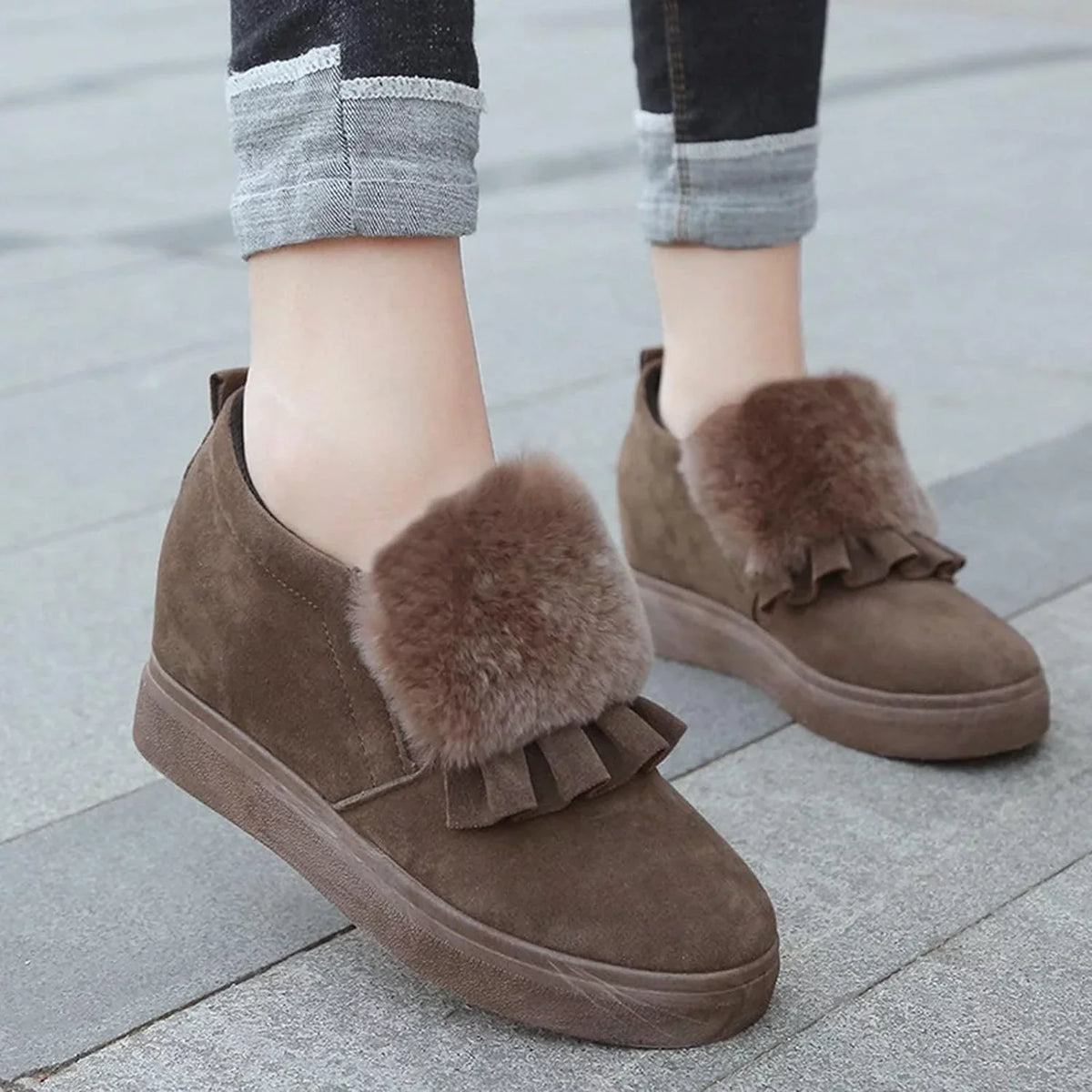 Vintage Womens Embellished Autumn Furball Shoes Boots Boots Ankle Fashion Thicksoled Classic Wedges Winter Cotton