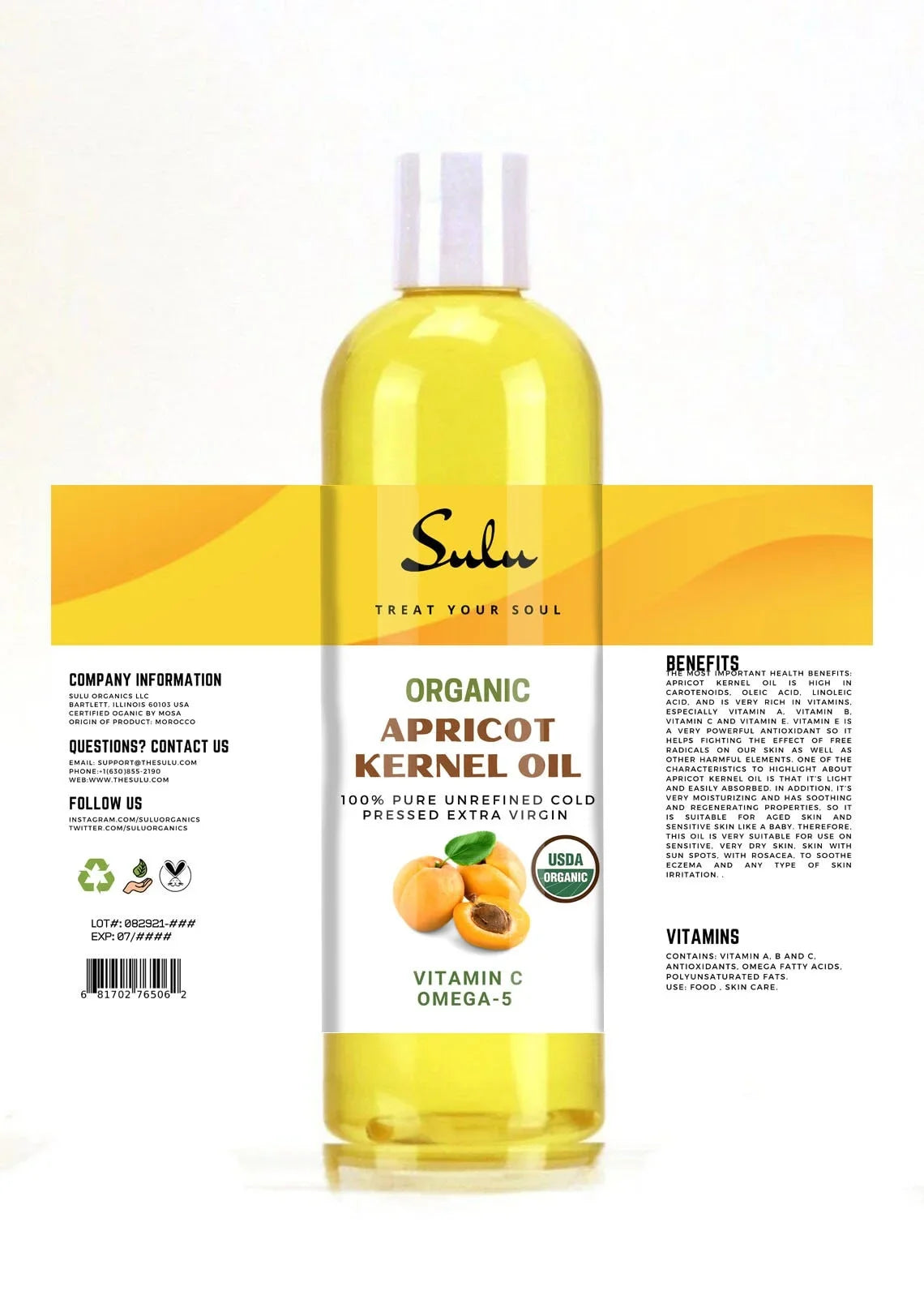 100% Apricot pressed 1 Virgin Unrefined Organic pure Kernel oil Gallon cold