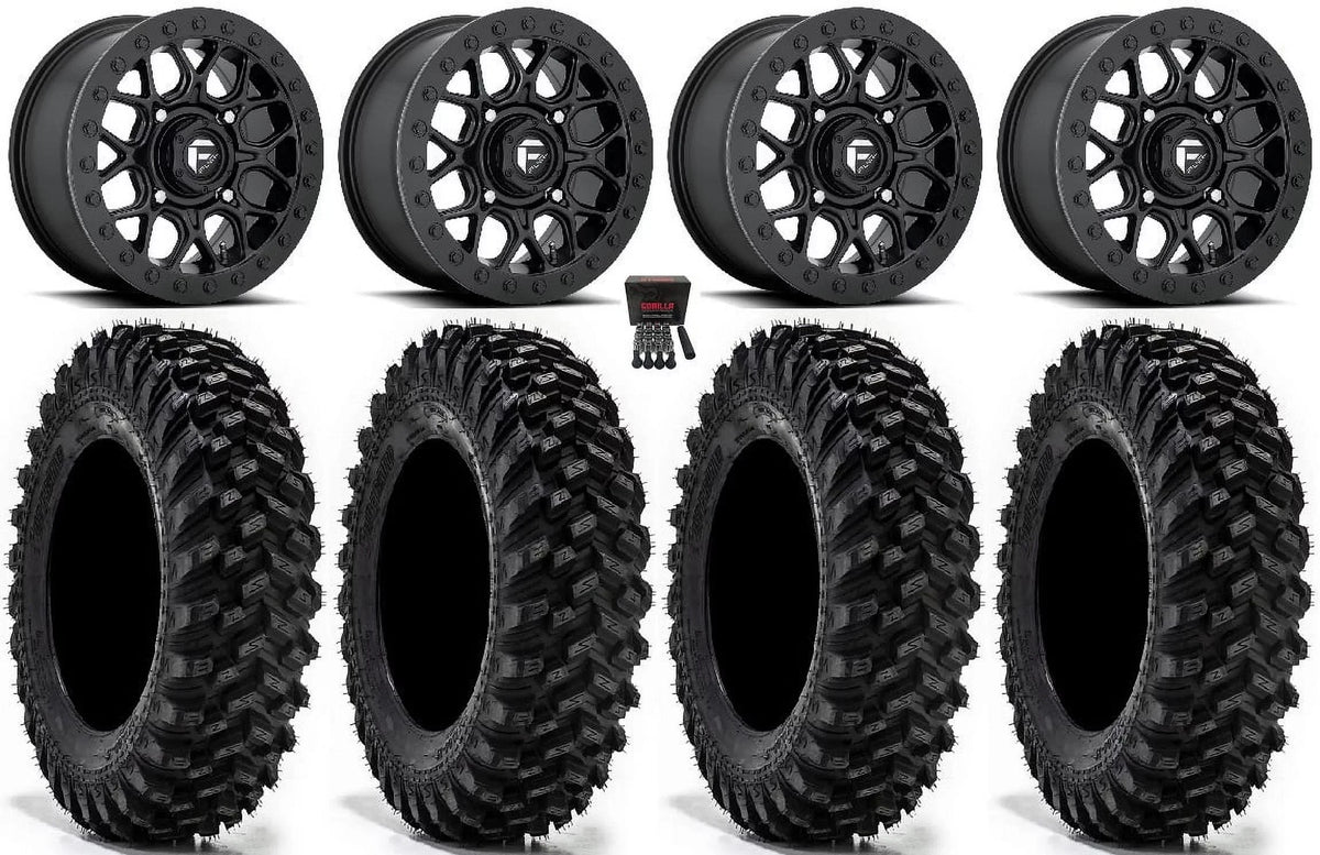32" Mule Black Wheels 15" Tech Fuel XT Warrior Tires Beadlock FXT Pro Kawasaki