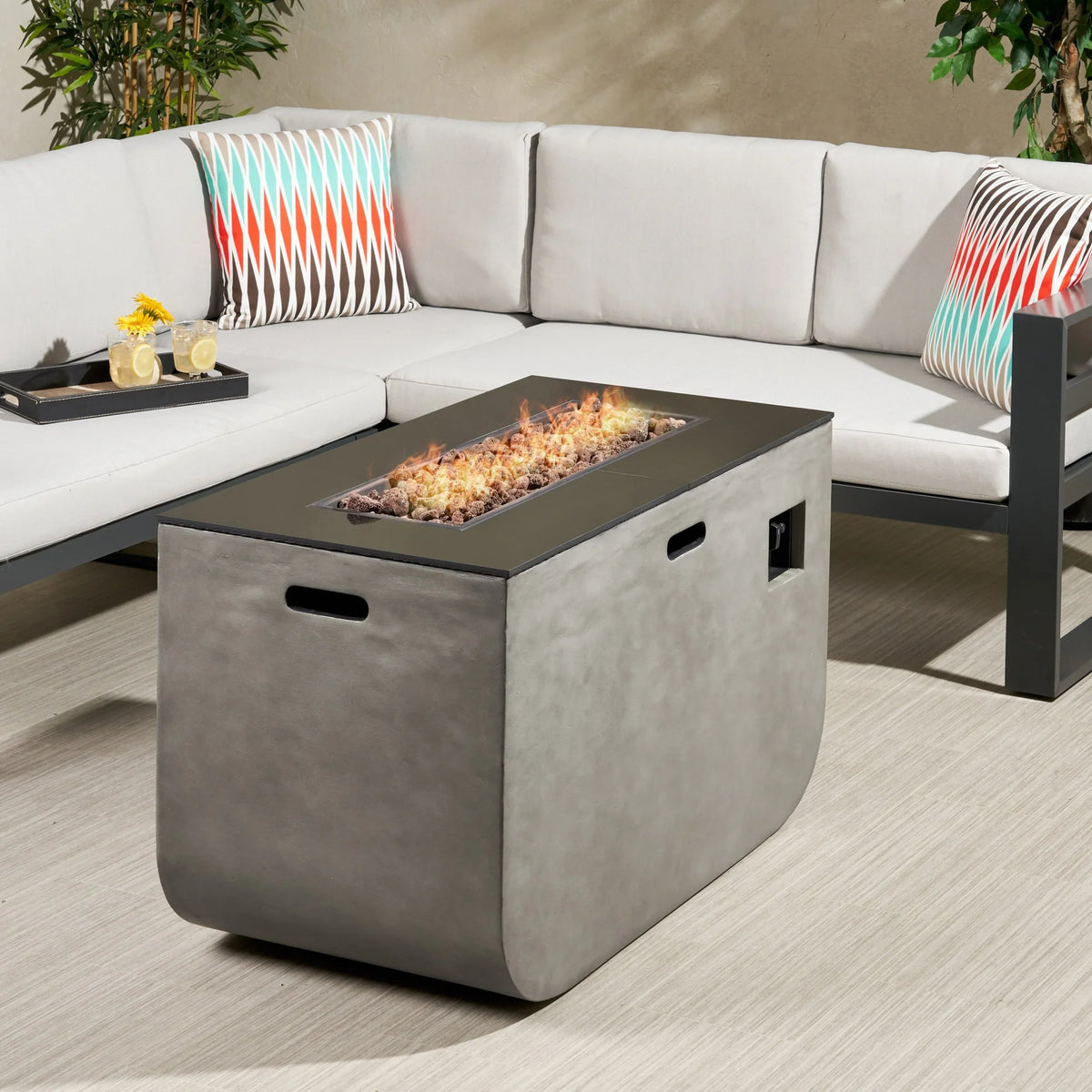 Table exterior Home Lightweight Rectangular Adio BTU and Concrete Christopher Modern 50,000 Pit Ceramic by Fire Knight 40-inch