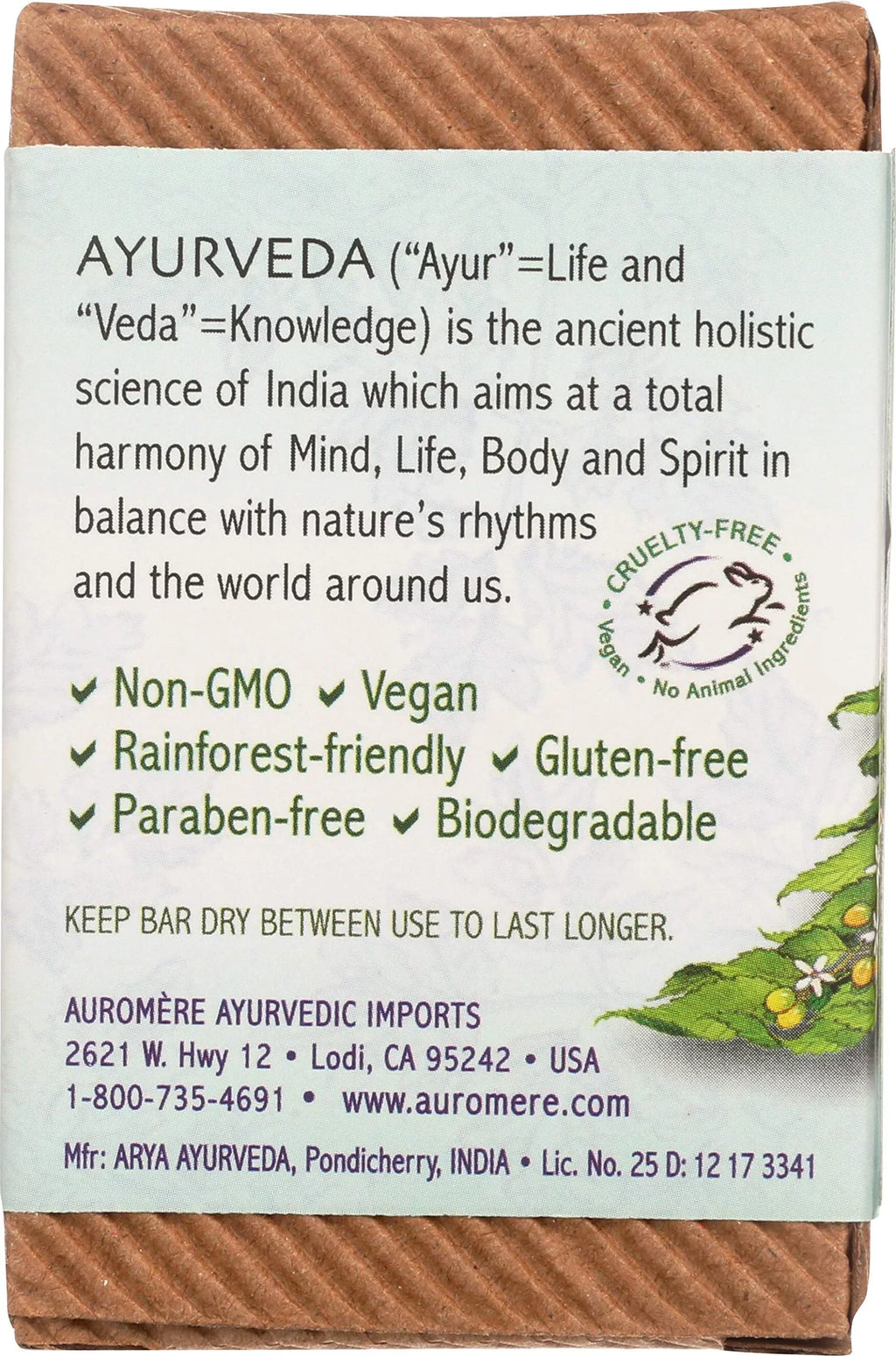 Neem Natural, Oz), Ayurvedic Non Auromere Cruelty Handmade, Bar Free, (2.75 Soap, 5 Tulsi - Vegan, Friendly, Gmo Pack. Eco
