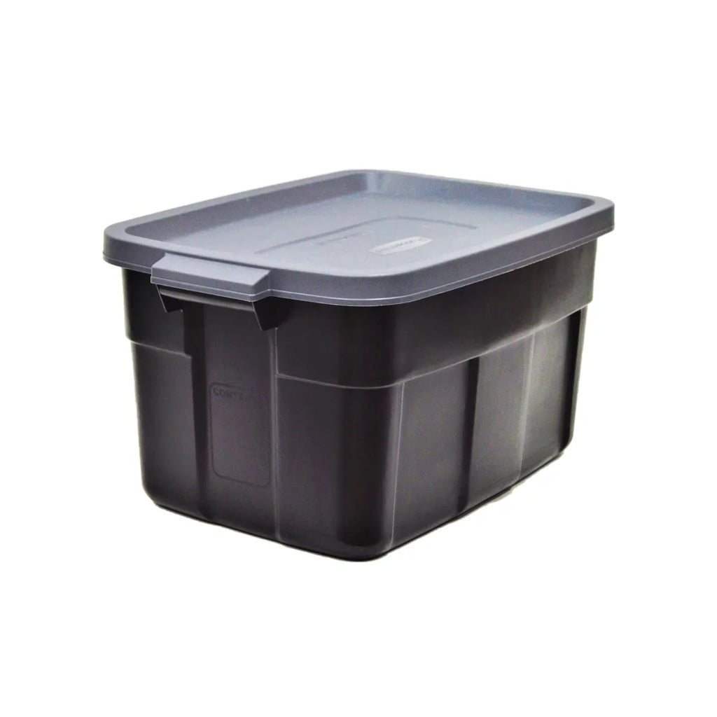 Stackable Roughneck Rubbermaid Handles, Easy Tote 31 Stay Gallon Container Tight Pack) Lid Gray Storage & Carry (3 Black/Cool with