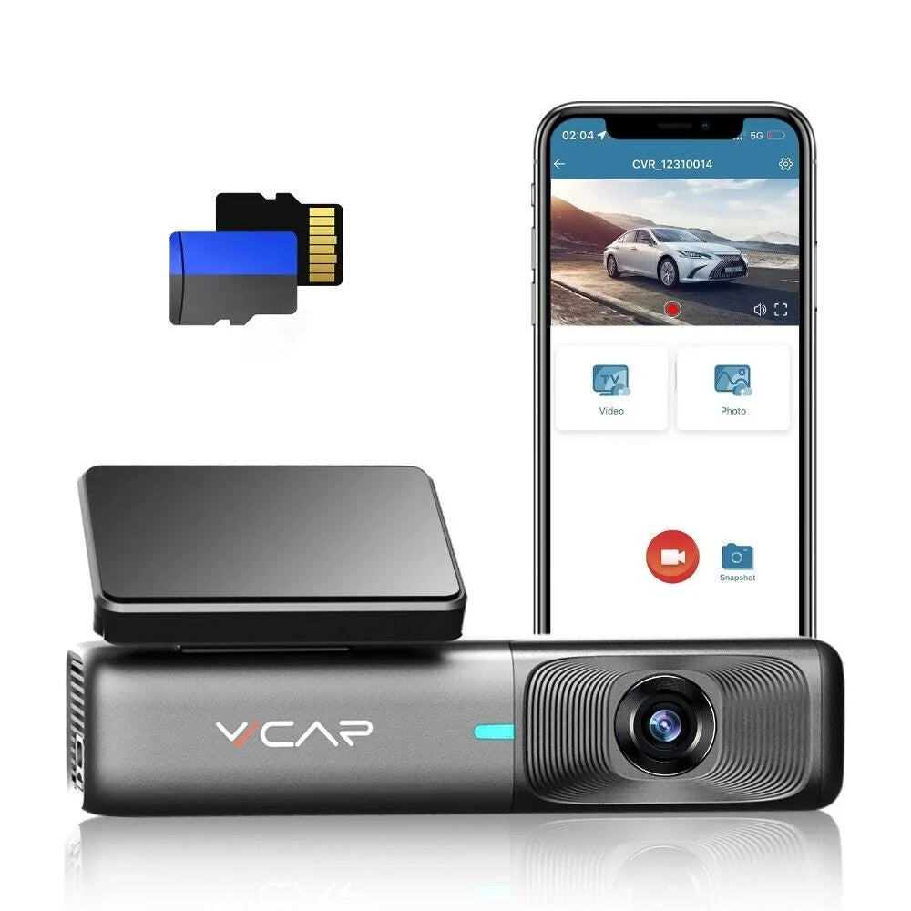 Recording, Max, Night 128GB Cam Cars Car 1440P Free Card, Dash G-Sensor, Vision, 2.5K Loop VVCAR Camera Dash WiFi 32G Support for