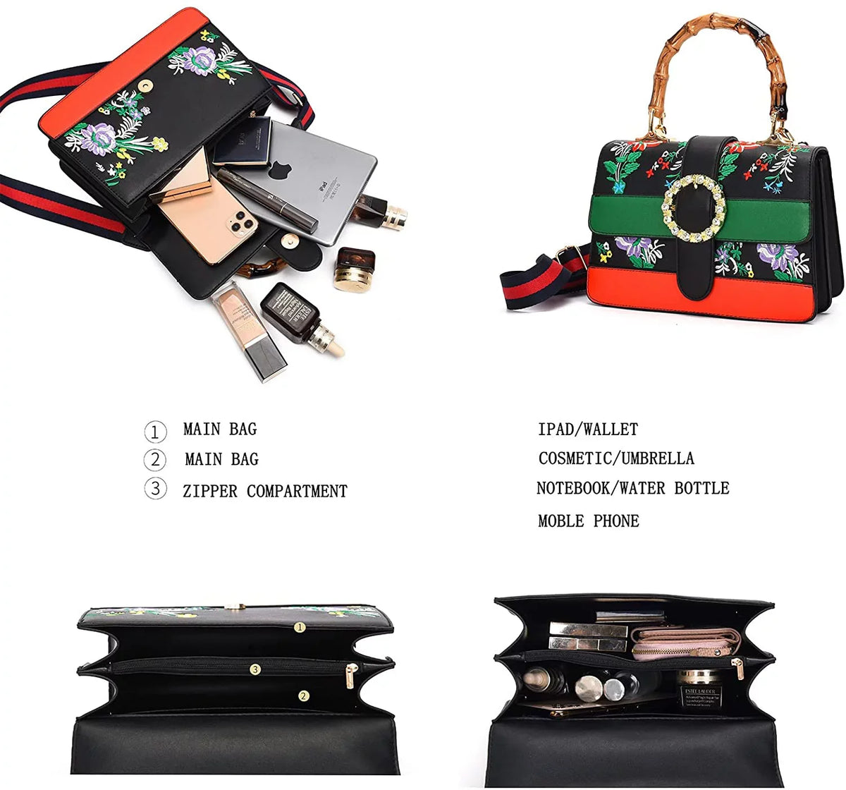 handle Detachable shoulder bag Shoulder women with Bamboo strap Vintage top Handbag wide Trendy Satchel bags Bags crossbody for Asge Medium