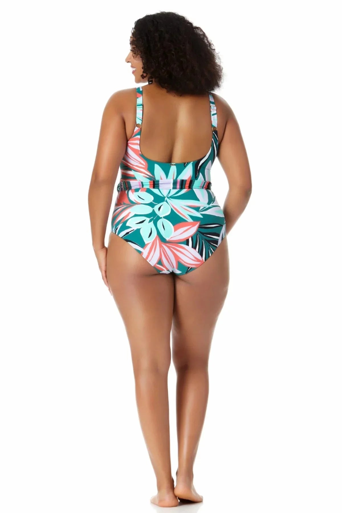 Piece dimension Belted Women's Neck Anne 16W Tropical Multi Scoop Zesty One Swimsuit Cole