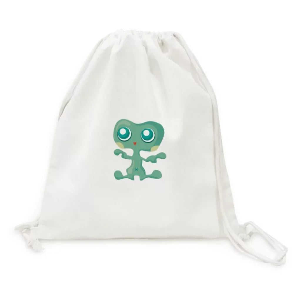Reusable Bag Monster Alien Drawstring Universe Canvas Green Backpack Shopping Mesh Alien