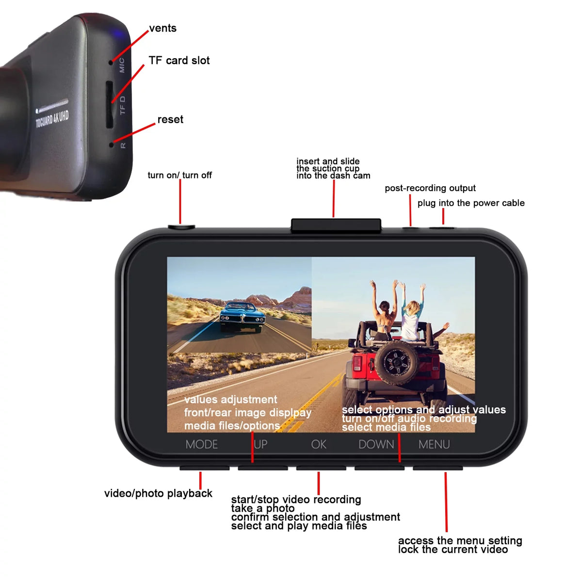 Rear, Dual Camera Cam 4K Front TOGUARD FHD WDR Camera UHD DVR Dash 1080P and Dash Car