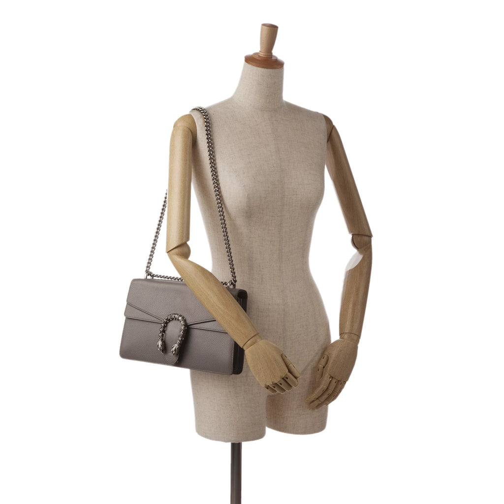 Authenticated Unisex Shoulder Calf Pre-Owned Gray Bag Dionysus Small Leather (Good)